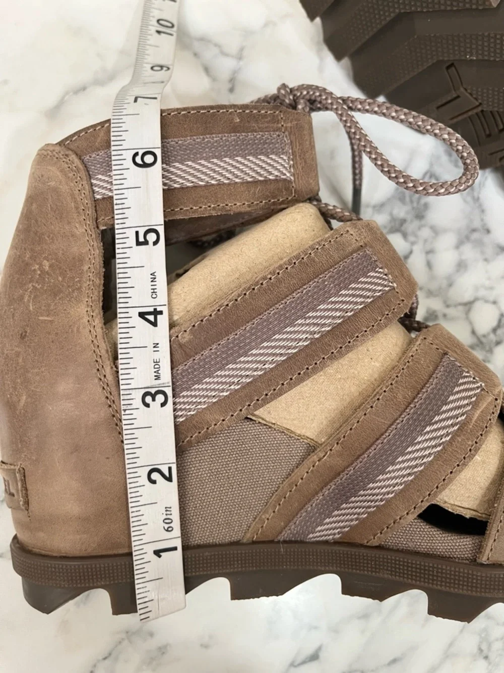 Sorel Joanie II Lace Up Wedge Leather Sandals In Ash Brown Taupe Tan Size 9